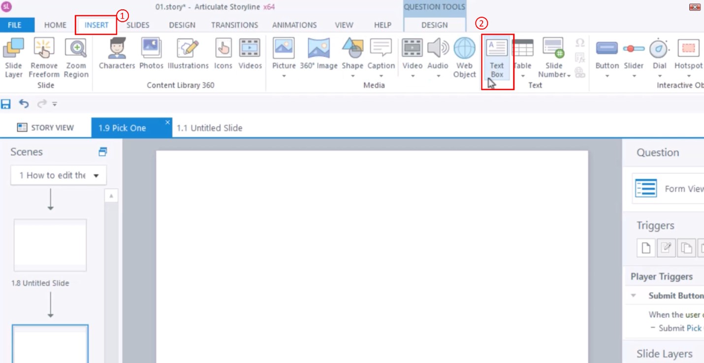 Steps to Create a Custom Quiz in Articulate Storyline 360- Adding a question