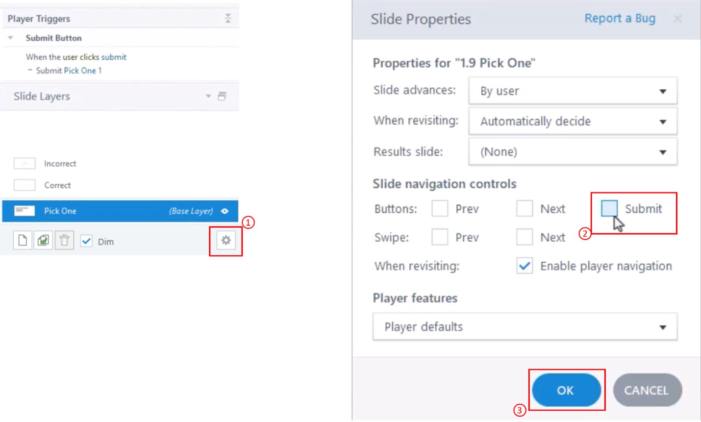 Steps to Create a Custom Quiz in Articulate Storyline 360- Adding a submit button