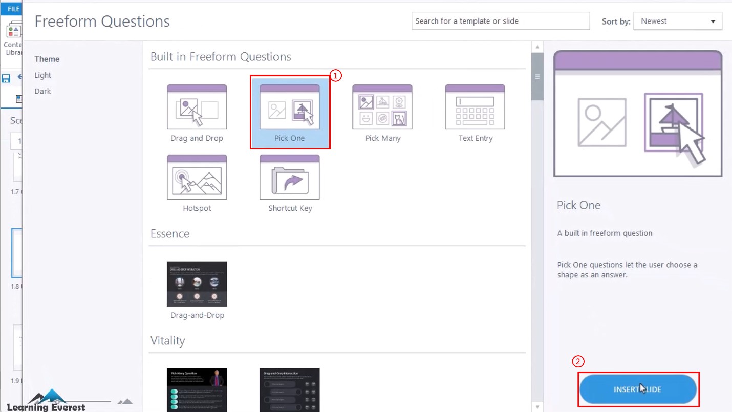 Steps to Create a Custom Quiz in Articulate Storyline 360- Selecting a question type