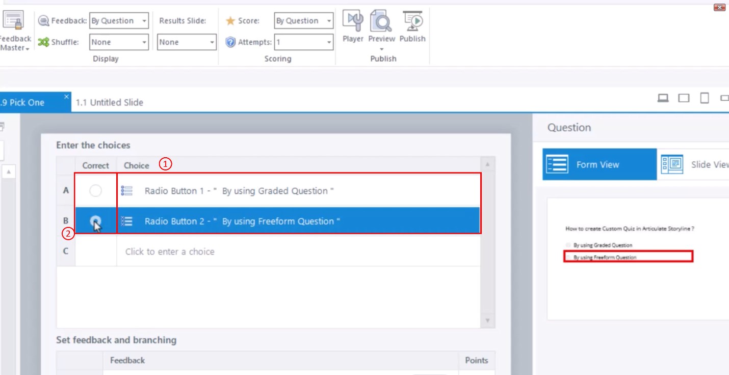 Steps to Create a Custom Quiz in Articulate Storyline 360- Setting correct and incorrect responses